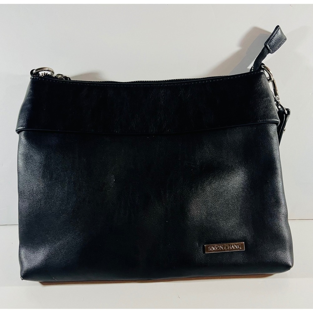 Simon Chang Black Faux Leather Shoulder Bag Crossbody Purse